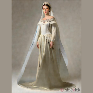 40s CUSTOM MADE CREAM SATIN W DBL BUSSLE FLORAL BEADING ILLUSION NECKLINE & VEIL